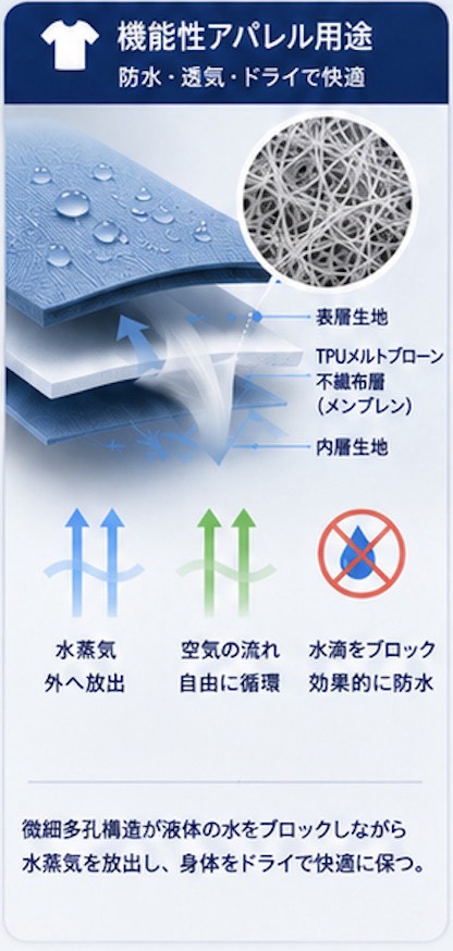 機能性アパレル 通気性メッシュ構造ビジュアル