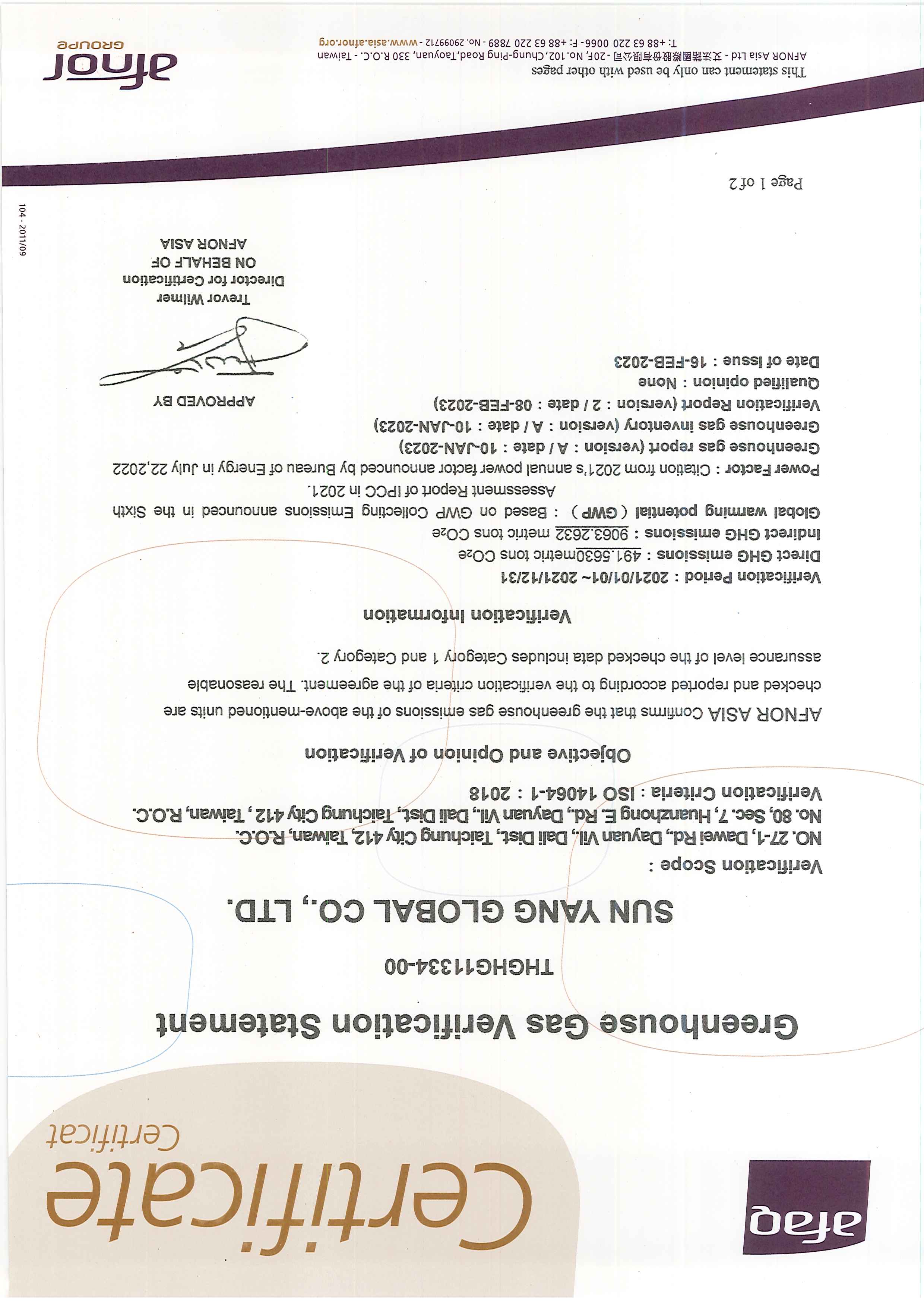 ISO 14064 1 Certification News Sun Yang Global Co Ltd 